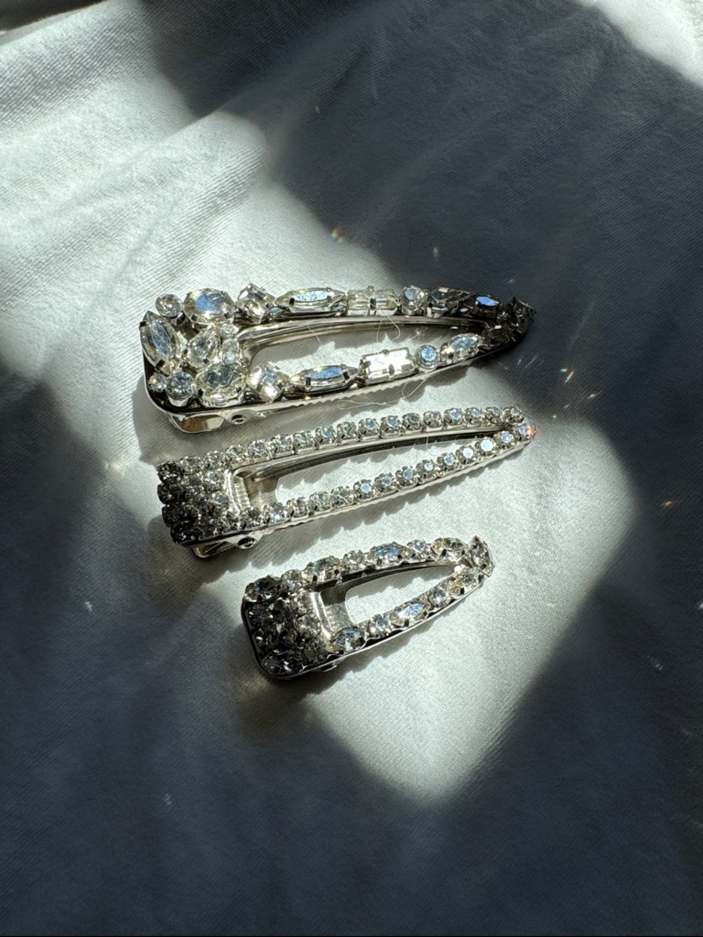 Zara Crystal Rhinestone Silver Hair Clip Trio